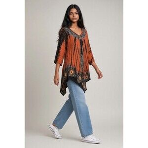 Jessica Taylor Swing Tunic One Size Colorful 3/4 Sleeves Boho Festival